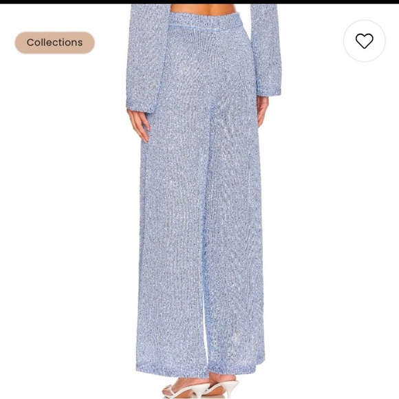 Jonathan Simkhai Orissa Sequin Pant Straight Wide Leg in Marina Blue Size Medium - Picture 3 of 8